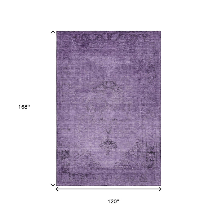 10' X 14' Oriental Washable Area Rug With UV Protection (654904) - Purple / Ivory