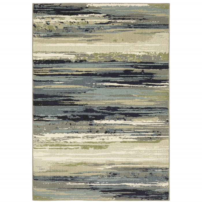 10' x 13' Abstract Power Loom Stain Resistant Area Rug - Blue Green Gray Light Blue And Beige