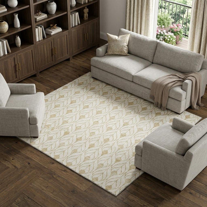 10' X 14' Geometric Washable Area Rug With UV Protection (673711) - Gold / Ivory