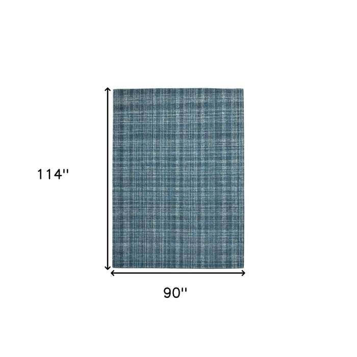 8' X 10' Wool Plaid Hand Tufted Area Rug - Turquoise