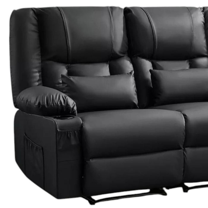 Faux Leather Manual Reclining Loveseat With Storage Toss Pillows - Black