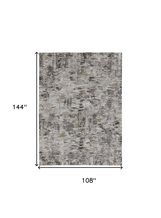 9' x 12' Abstract Power Loom Distressed Area Rug - Ivory And Gray