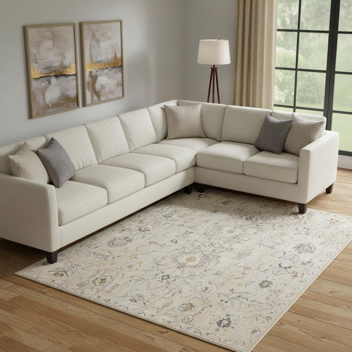 8' X 10' Floral Distressed Area Rug (552950) - Cream / Black / Yellow