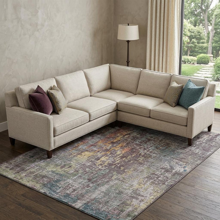 10' X 14' Abstract Washable Area Rug With UV Protection (692274) - Pewter / Gold / Eggplant
