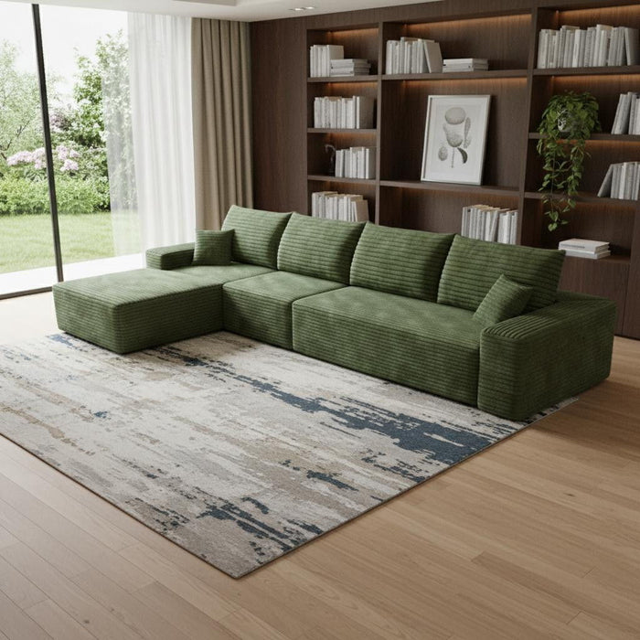 Corduroy Modular Compression Foam Sofa & Toss Pillows - Green