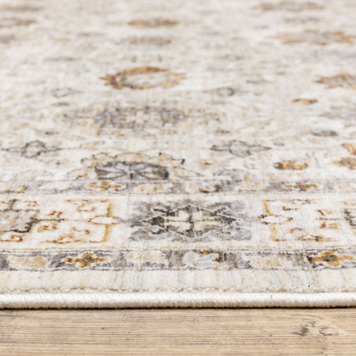 10' x 13' Oriental Power Loom Stain Resistant Area Rug With Fringe - Ivory And Gold