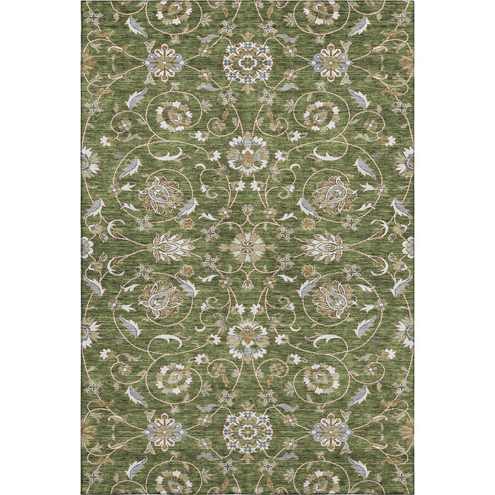 10' X 14' Moroccan Washable Area Rug With UV Protection (686825) - Olive Green / Gray / Beige
