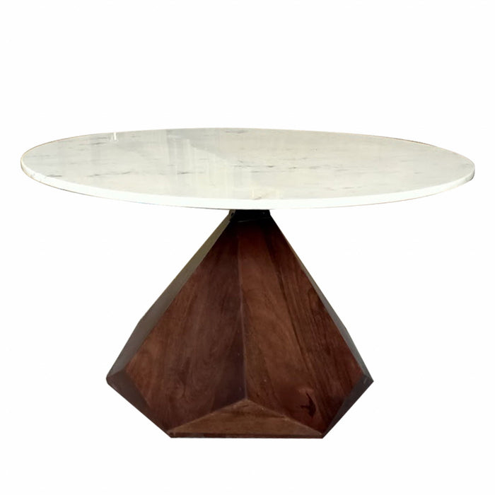 Solid Wood And Marble Geo Coffee Table - Brown And White