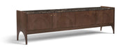 Veya 71-inch media console with genuine marble top and mango wood base, modern TV stand by Meridian Furniture.