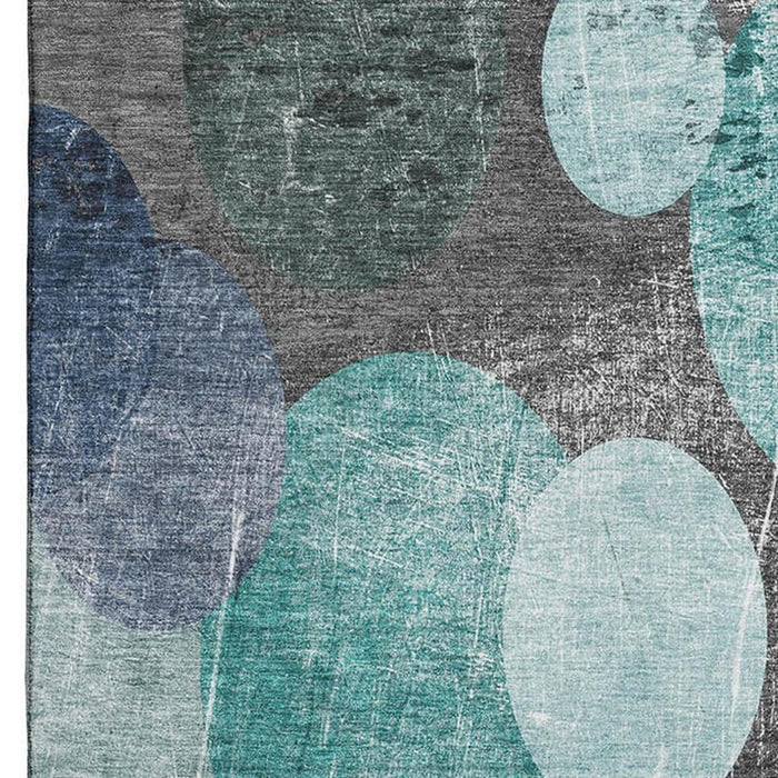 10' X 14' Abstract Washable Area Rug With UV Protection (648916) - Teal / Gray