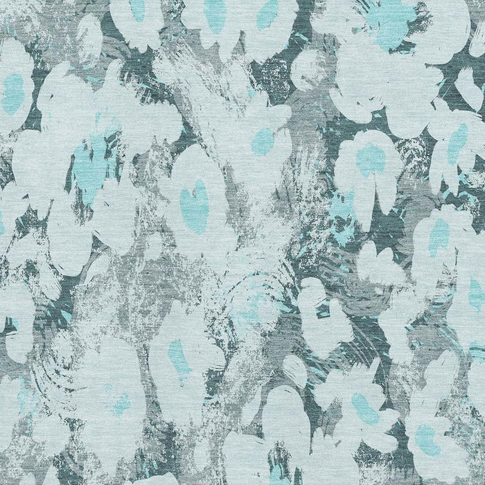 5' X 8' Floral Washable Area Rug With UV Protection (648174) - Teal / Gray / Ivory