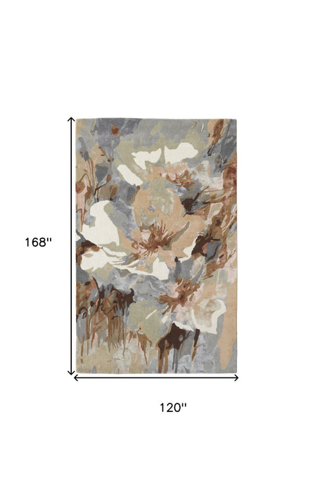 10' x 14' Wool Floral Hand Tufted Area Rug - Tan And Gray