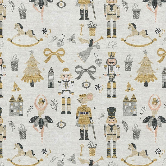 10' X 14' Floral Washable Area Rug With UV Protection (702455) - Ivory / Gold / Gray