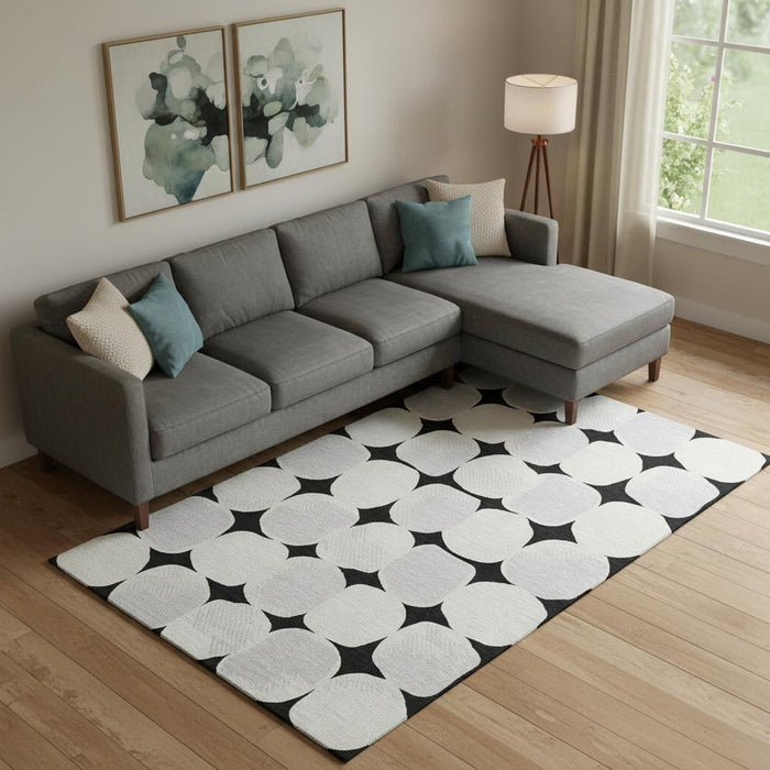 10' X 14' Abstract Geometric Washable Area Rug With UV Protection (669168) - Black / Ivory