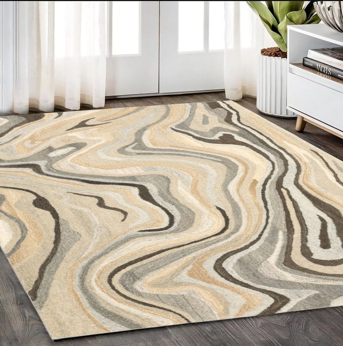 5' X 8' Wool Abstract Hand Tufted Area Rug - Beige / Charcoal