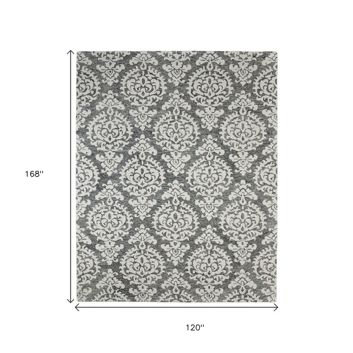 10' X 14' Floral Hand Tufted Area Rug - Gray