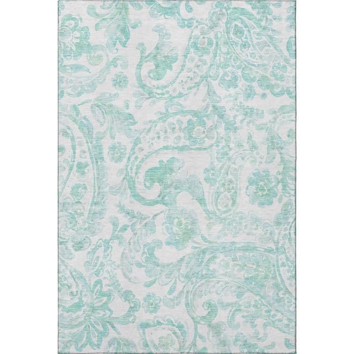 10' X 14' Paisley Washable Area Rug With UV Protection - Turquoise And Ivory