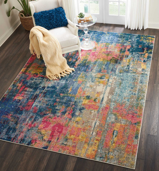 8' X 11' Abstract Power Loom Area Rug - Blue And Yellow