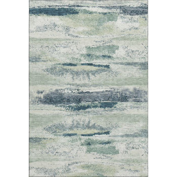 10' X 14' Abstract Washable Area Rug With UV Protection (675030) - Mint Green / Ivory / Blue