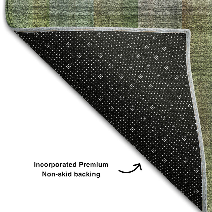 10' X 14' Plaid Washable Area Rug With UV Protection (648508) - Green / Gray