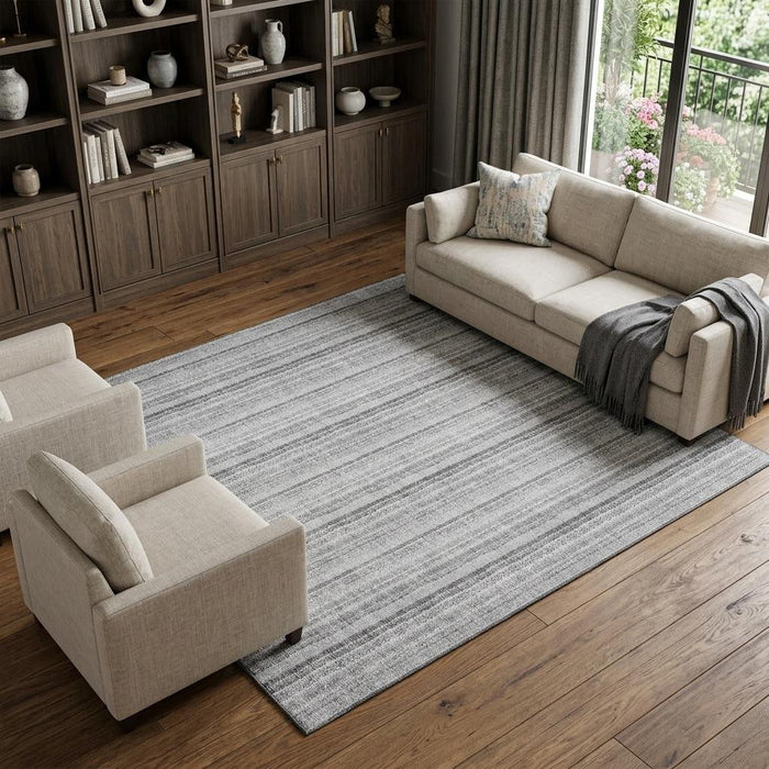 10' X 14' Striped Washable Area Rug With UV Protection (677579) - Silver / Gray
