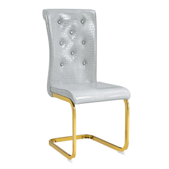 Faux Leather Metal Dining Side Chairs (Set of 4) - Gray / Gold