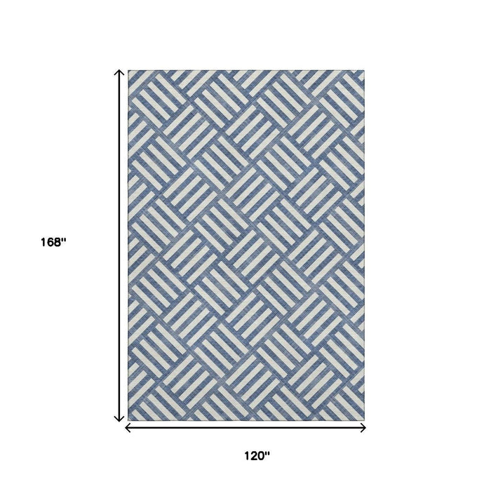 10' X 14' Geometric Washable Area Rug With UV Protection (652389) - Navy Blue / Ivory