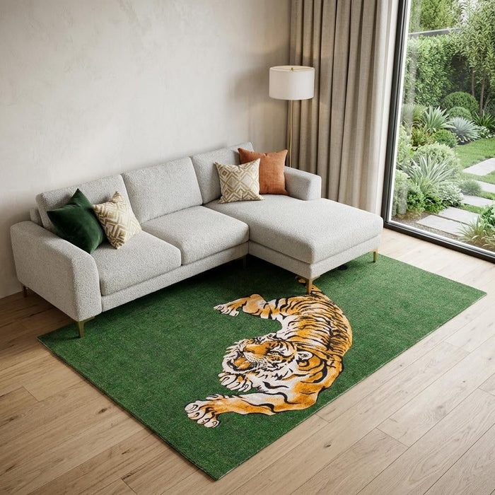 7' X 9' Abstract Washable Non Skid Area Rug (552023) - Green / Yellow