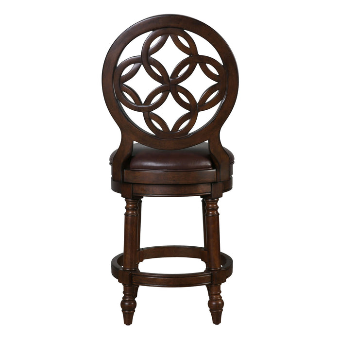 Faux Leather Solid Wood Counter Height Swivel Bar Chair - Dark Brown / Walnut