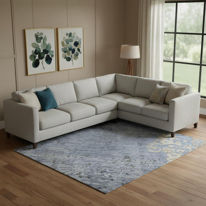 10' X 14' Floral Washable Area Rug With UV Protection (701419) - Denim Blue / Beige