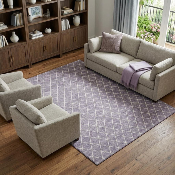 10' X 14' Geometric Washable Area Rug With UV Protection (674101) - Lavender / Ivory