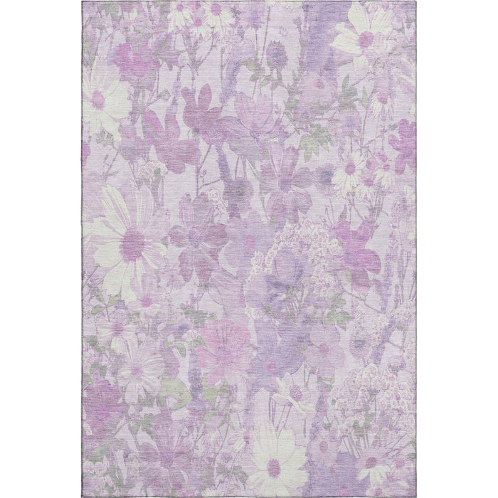 10' X 14' Floral Washable Area Rug With UV Protection (694116) - Lavender / Ivory