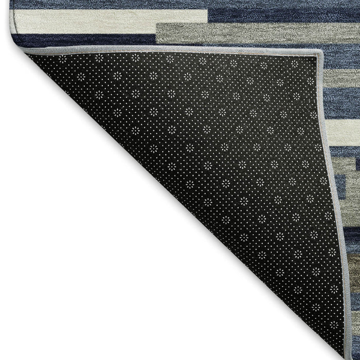 10' X 14' Striped Washable Area Rug With UV Protection (671072) - Navy Blue / Ivory / Gray