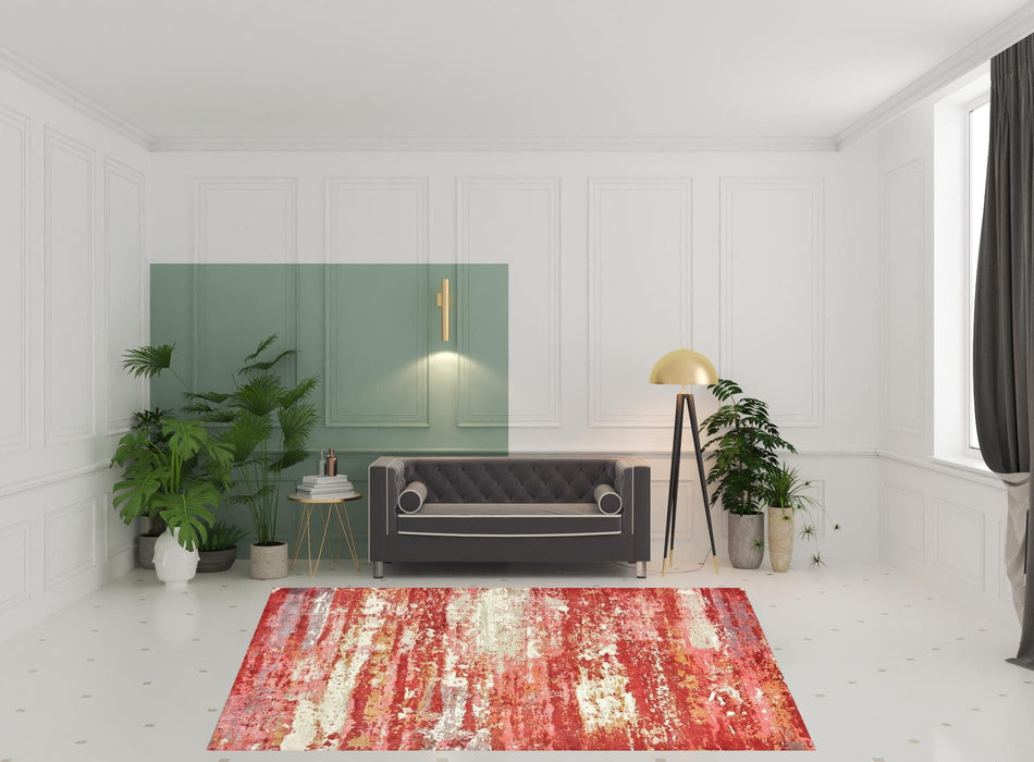 8' x 10' Abstract Hand Loomed Stain Resistant Area Rug - Pink And Red
