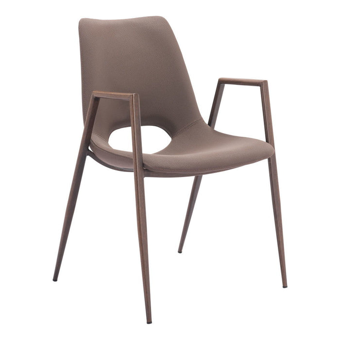 Upholstered Faux Leather Open Back Dining Arm Chairs (Set of 2) - Brown