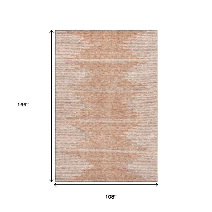 9' X 12' Abstract Washable Area Rug With UV Protection (653718) - Salmon / Ivory