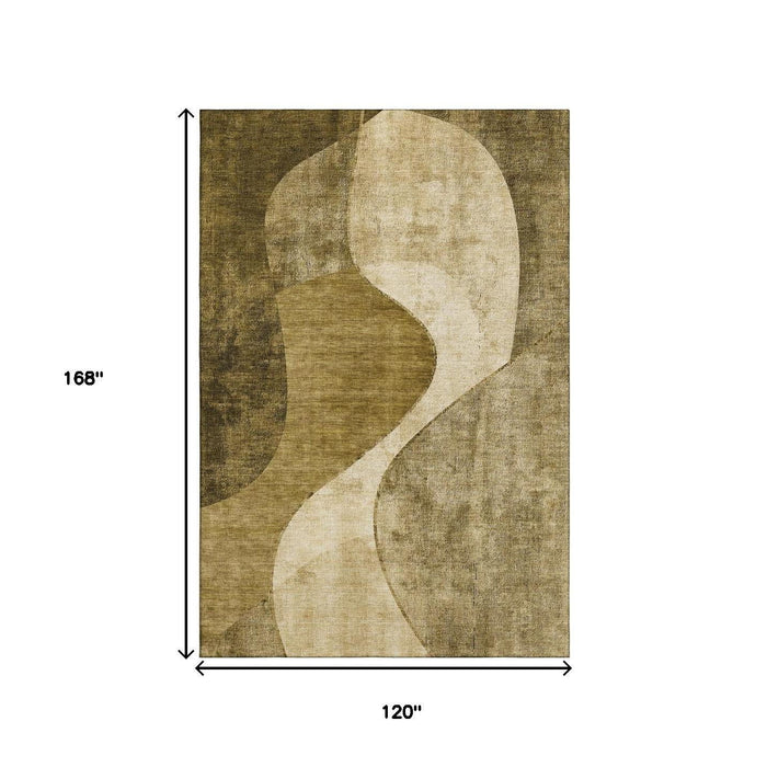 10' X 14' Abstract Washable Area Rug With UV Protection (653158) - Brown / Beige