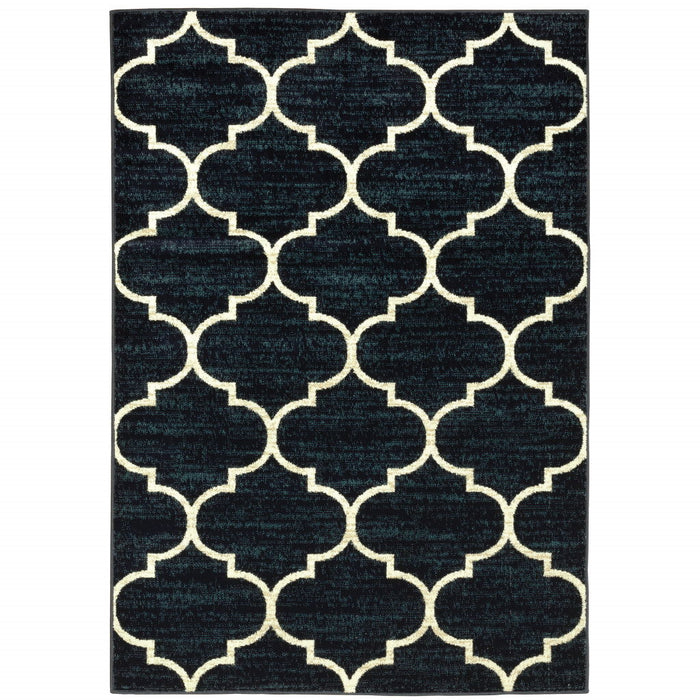 10' x 13' Geometric Power Loom Stain Resistant Area Rug - Navy And Ivory