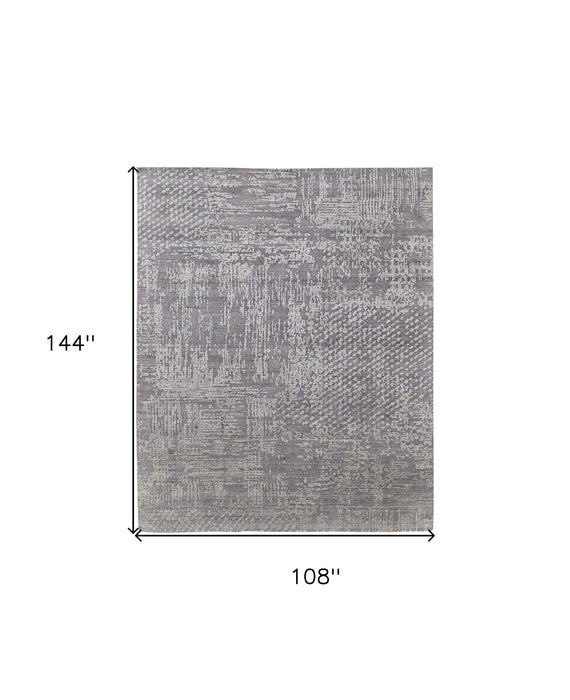 9' x 12' Abstract Hand Woven Worn Faded Wool Blend Area Rug - Gray And Silver