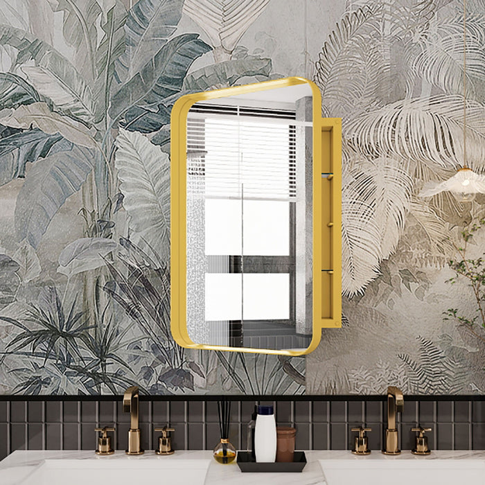 Giga recessed metal framed medicine cabinet with mirror and adjustable shelves, wall-mounted bathroom storage with reflective front.