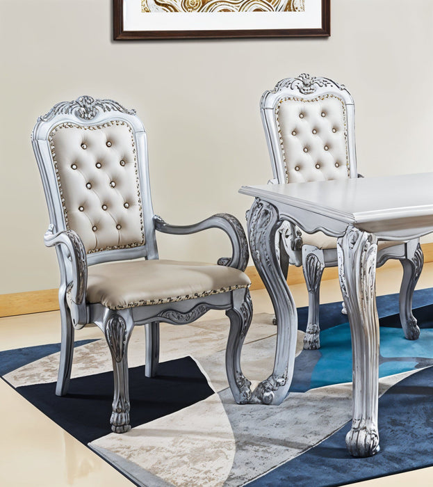Tufted Upholstered Faux Leather And Wood Dining Arm Chairs (Set of 2) - White