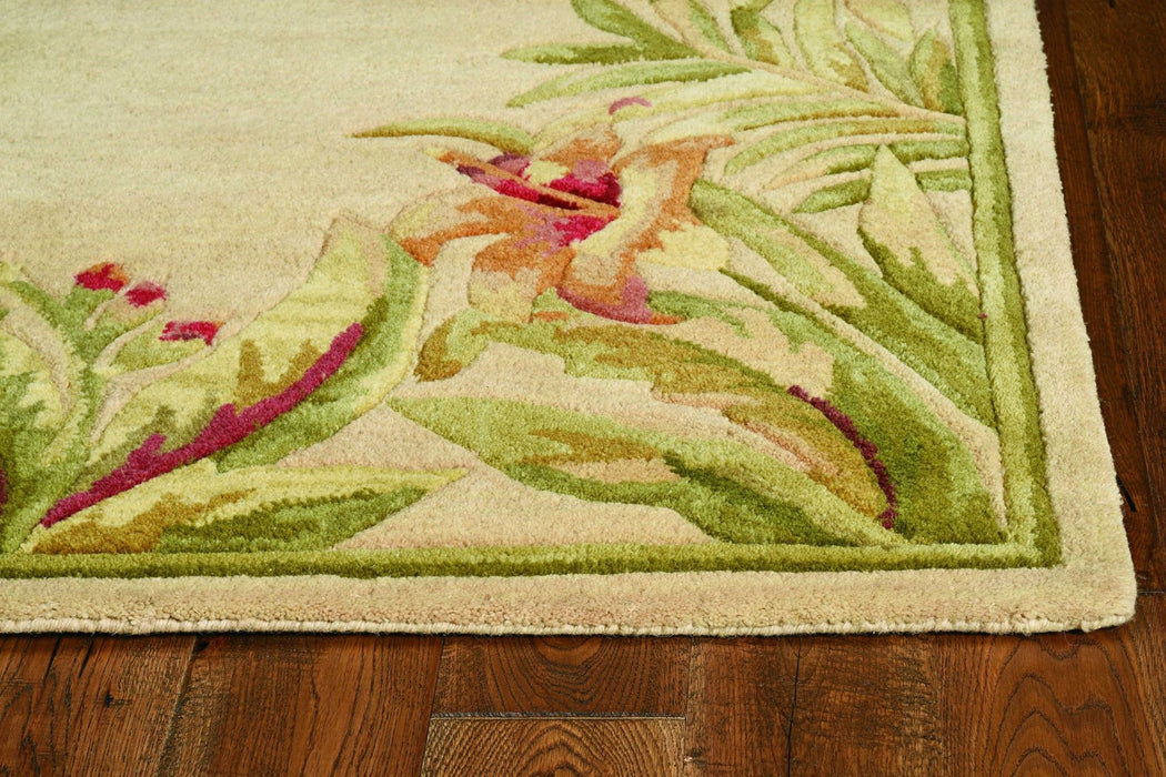 8' Round Wool Tropical Floral Hand Tufted Area Rug - Ivory