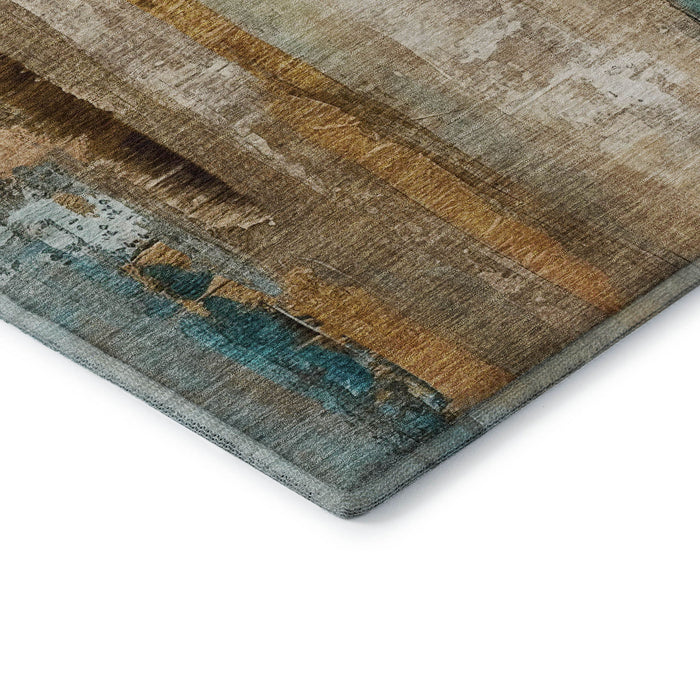 10' X 14' Abstract Washable Area Rug With UV Protection (714805) - Beige / Teal
