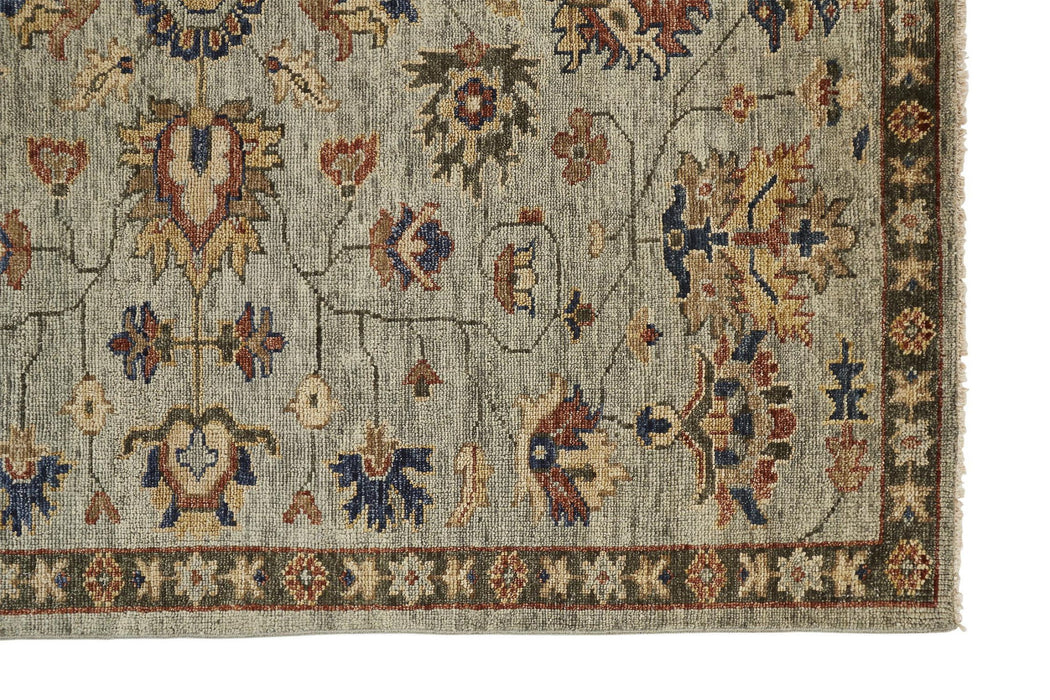 8' x 10' Wool Floral Hand Knotted Stain Resistant Area Rug With Fringe - Gray Gold And Red