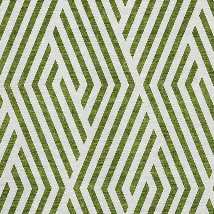 8' X 10' Geometric Washable Area Rug With UV Protection (648572) - Olive Green / Ivory