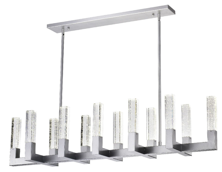 HomeRoots silver metal chandelier with twelve lights and clear shades, dimmable design, modern style for elegant lighting.