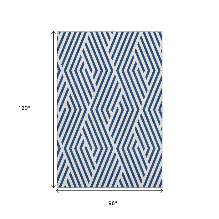 8' X 10' Geometric Washable Area Rug With UV Protection (648566) - Navy Blue / Ivory
