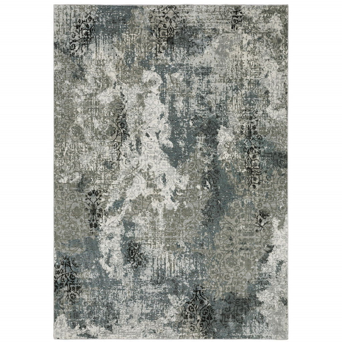 10' x 13' Abstract Power Loom Stain Resistant Area Rug - Ivory Gray Charcoal Blue And Navy