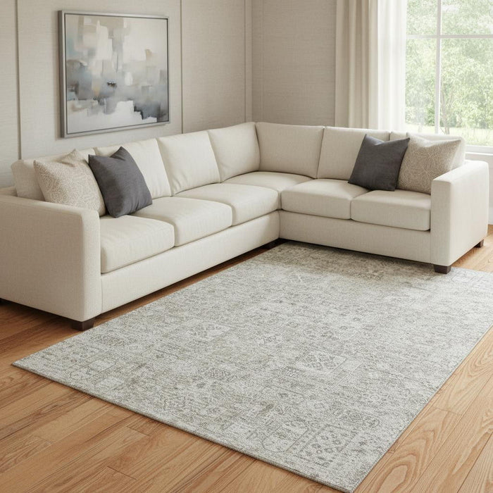 9' X 12' Floral Washable Area Rug With UV Protection (651225) - Taupe / Ivory
