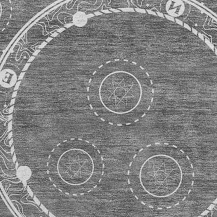 8' Nautical Washable Round Rug With UV Protection - Gray And Ivory